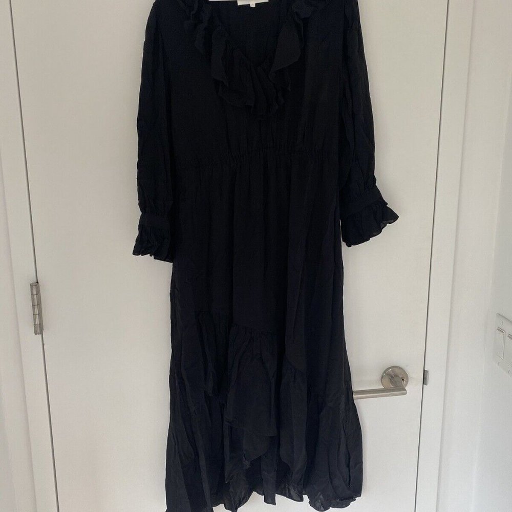 BA&SH Rym Asymmetrical Midi Dress - Black_Small (1) - Picture 4 of 7